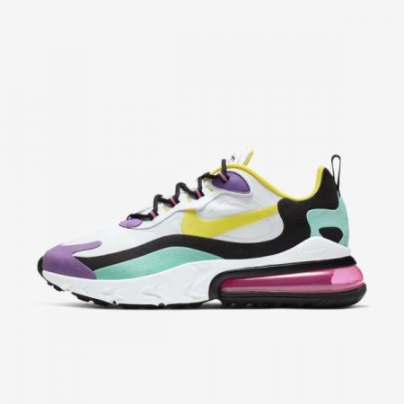 Nike Shoes Air Max 270 React (Geometric Abstract) | White / Black / Bright Violet / Dynamic Yellow