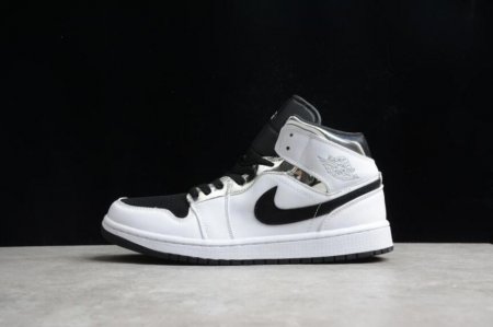 Women's | Air Jordan 1 Mid White Metallic Silver Black Basketball Shoes