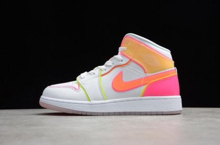 Men's | Air Jordan 1 Mid Edge Glow GS White Hyper Crimson Pink Blast Basketball Shoes