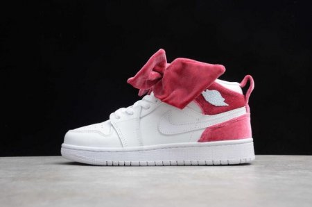 Women's | Air Jordan 1 Mid Bow GS White Noble Red Basketball Shoes