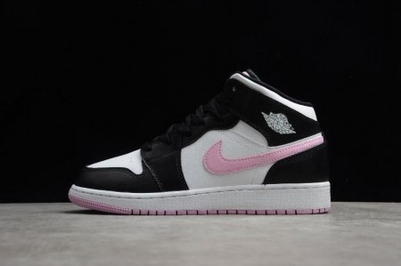 Women's | Air Jordan 1 Mid GS White LT Arctic Pink Black Basketball Shoes