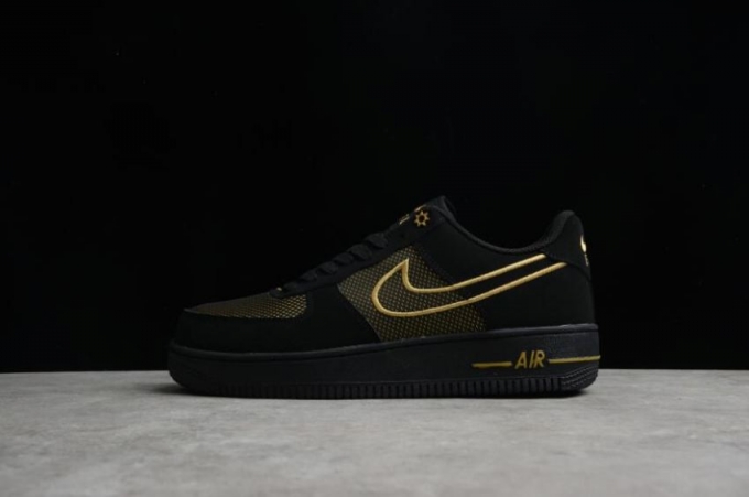 Men's | Nike Air Force 1 07 DM8077-001 Black Gold Running Shoes