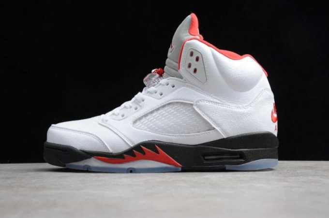 Women's | Air Jordan 5 Retro True White Fire Red Black Basketball Shoes