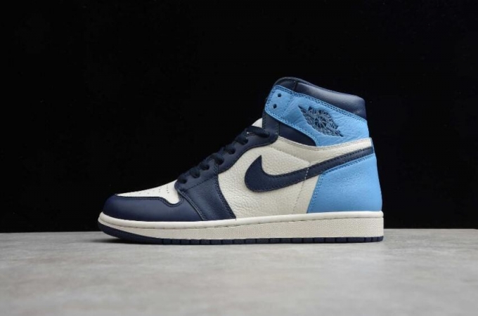 Men's | Air Jordan 1 Retro High OG Sail Obsidian University Blue Basketball Shoes