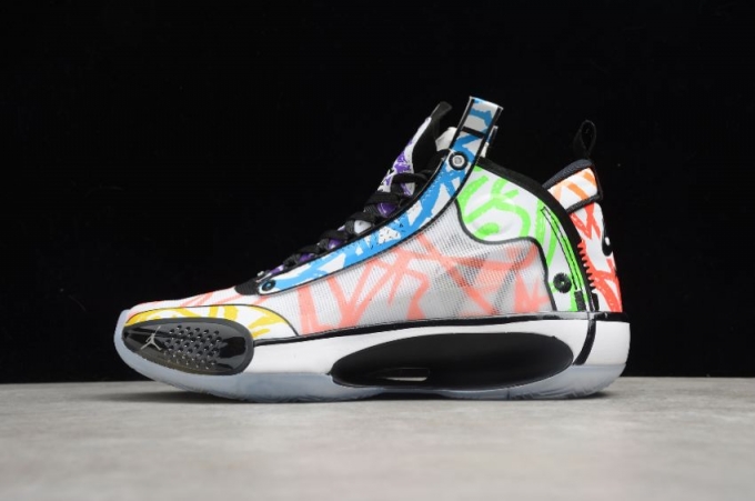 Women's | Zion Williamson x Air Jordan 34 Noah White Black Multi Color DA1897-100 Basketball Shoes