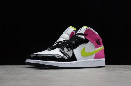 Women's | Air Jordan 1 Mid SE GS White Cyber Active Fuchsia Basketball Shoes