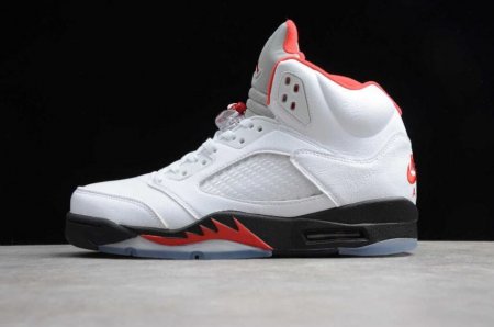 Women's | Air Jordan 5 Retro True White Fire Red Black Basketball Shoes