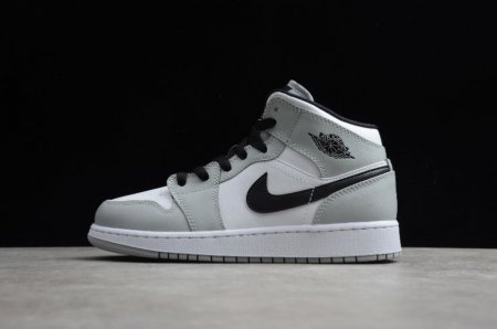 Women's | Air Jordan 1 Mid GS Light Smoke Grey Black White Basketball Shoes