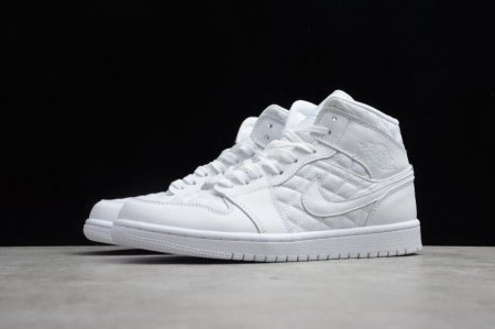 Women's | Air Jordan 1 Mid Quilted Triple White Basketball Shoes