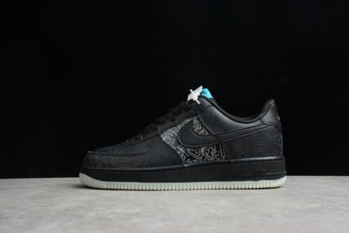 Men's | Nike Air Force 1 07 DH5354-001 Black Lt Blue Fury Running Shoes