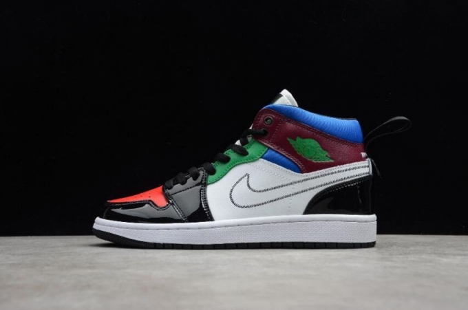 Women's | Air Jordan 1 Mid SE Black White University Red Multicolor Basketball Shoes