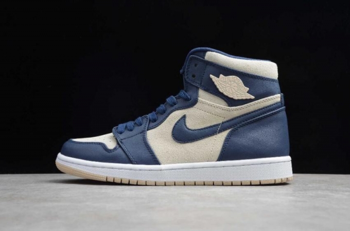 Men's | Air Jordan 1 Retro PREM Midnight Navy Light Cream Basketball Shoes