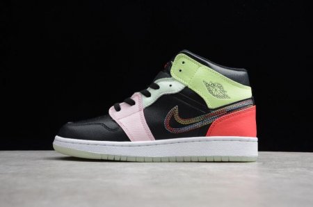 Women's | Air Jordan 1 Mid BG White Black Red Green Pink Basketball Shoes