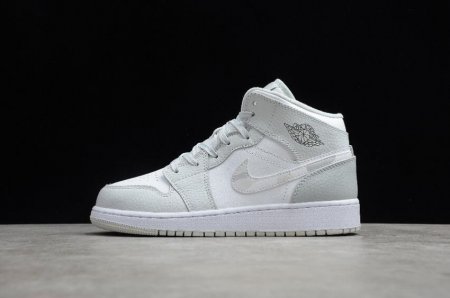 Women's | Air Jordan 1 Mid SE GS White Photon Dust Grey Fog Basketball Shoes