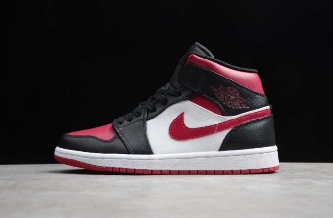 Men's | Air Jordan 1 Mid Black Bred Toe White Basketball Shoes