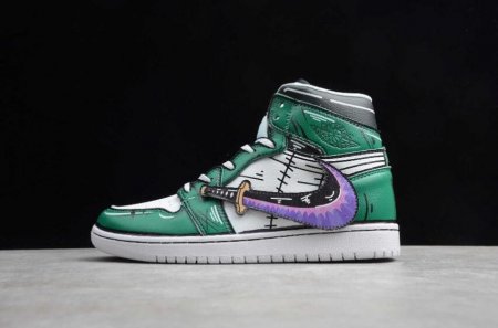 Men's | Air Jordan 1 High Double Knife Green White Black Purple Basketball Shoes