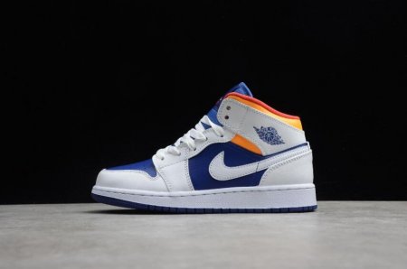 Men's | Air Jordan 1 Mid GS White Blue Laser Orange Basketball Shoes