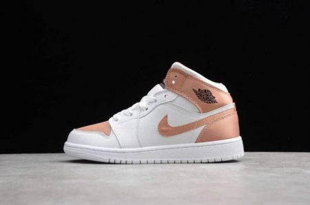 Women's | Air Jordan 1 Mid GS White Rose Gold Black Basketball Shoes