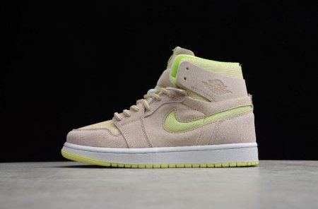 Women's | Air Jordan 1 Zoom Air CMFT Lemon Twist Camel Color Grass Green Basketball Shoes