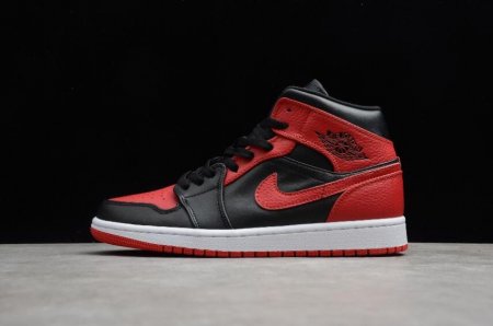 Men's | Air Jordan 1 Mid Bred University Red Black White Basketball Shoes