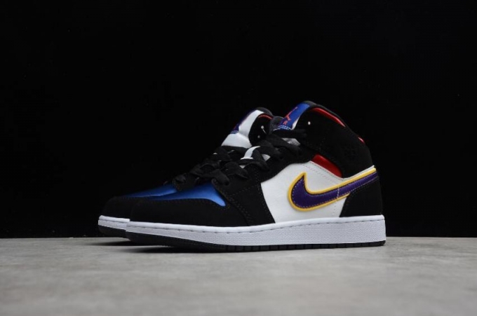 Men's | Air Jordan 1 Mid SE GS Black Field Purple White Basketball Shoes