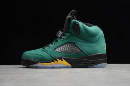 Men's | Air Jordan 5 Retro SNGL DY Green Yellow Black Basketball Shoes