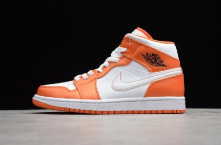 Women's | Air Jordan 1 Mid White Orange Shoes Basketball Shoes