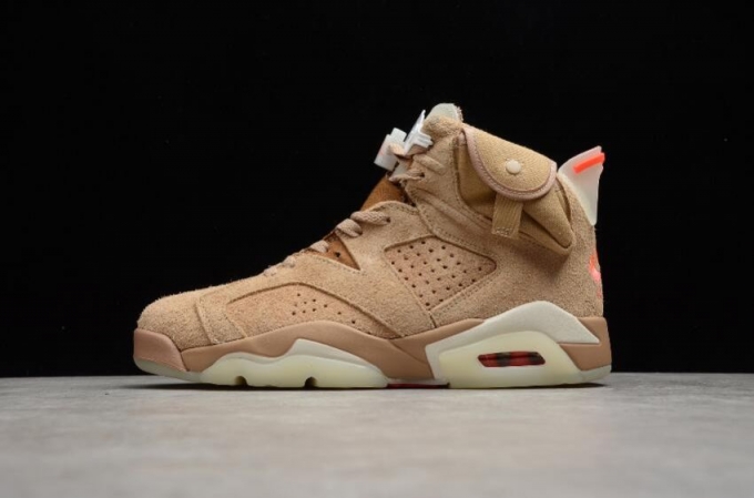 Men's | Travis Scott x Air Jordan 6 Retro SP British Khaki Bright Crimson Shoes Basketball Shoes