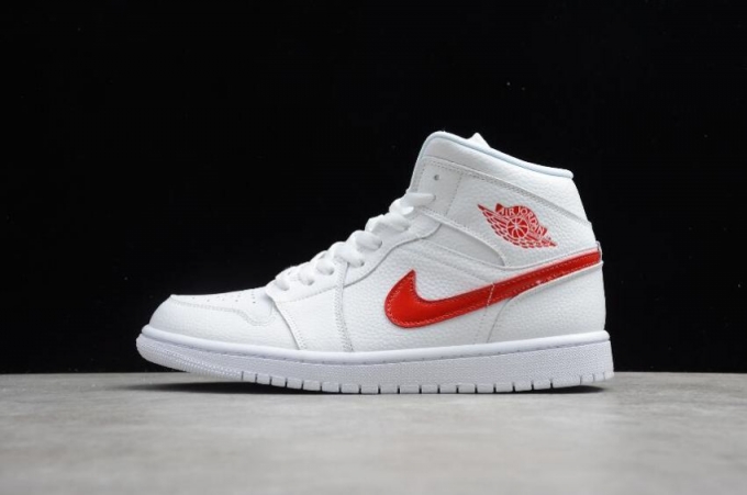 Men's | Air Jordan 1 Mid White University Red Basketball Shoes