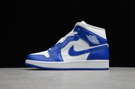 Men's | Air Jordan 1 Mid White Hyper Royal White Basketball Shoes