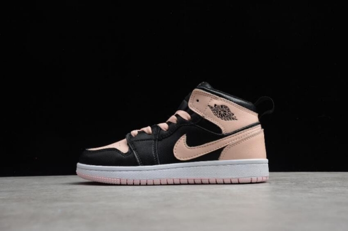 Kids | Air Jordan 1 Mid Black Pink White Basketball Shoes