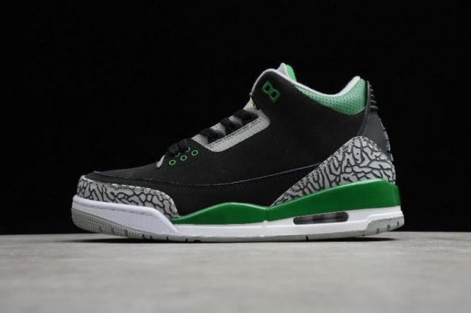 Men's | Air Jordan 3 Retro Black Pine Green White Shoes Basketball Shoes