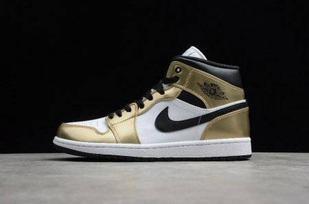 Men's | Air Jordan 1 Mid Metallic Gold Black White Basketball Shoes