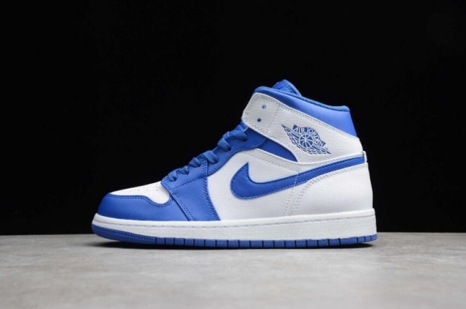 Men's | Air Jordan 1 Mid White Hyper Royal Basketball Shoes