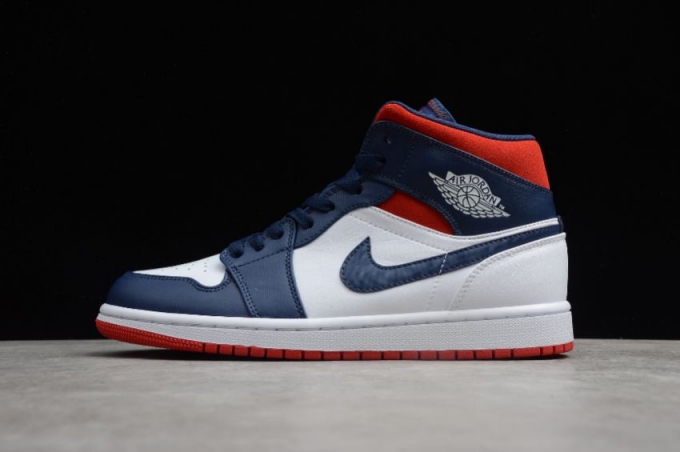 Women's | Air Jordan 1 Mid SE White Navy University Red Basketball Shoes