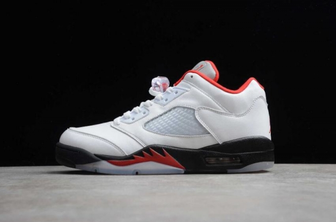 Women's | Air Jordan 5 Retro White Red Black Basketball Shoes