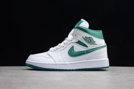 Women's | Air Jordan 1 Mid SE White Mystic Green White Basketball Shoes