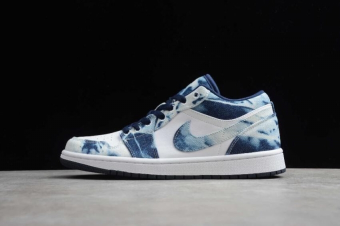 Women's | Air Jordan 1 Low White Black Denim Blue Basketball Shoes