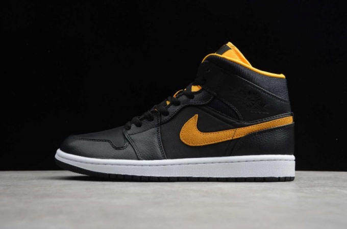 Women's | Air Jordan 1 Mid SE Black University Gold White Basketball Shoes