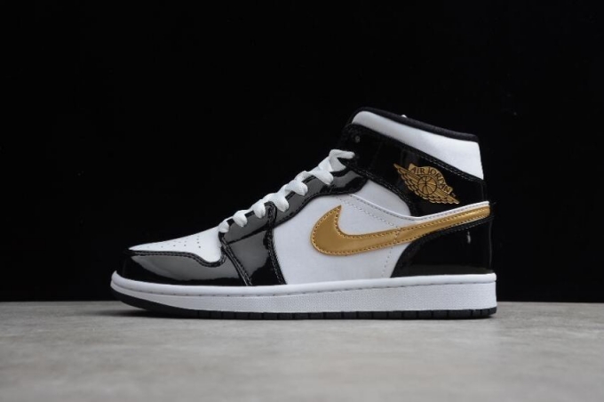 Men's | Air Jordan 1 Mid SE Black Metallic Gold White Basketball Shoes