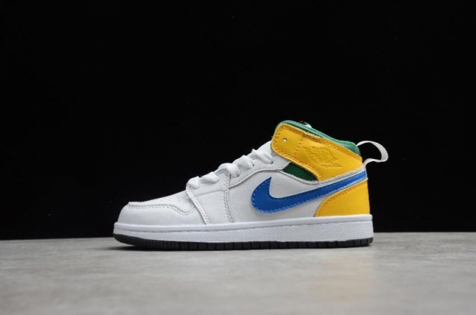 Kids | Air Jordan 1 Mid White Yellow Blue Green Basketball Shoes