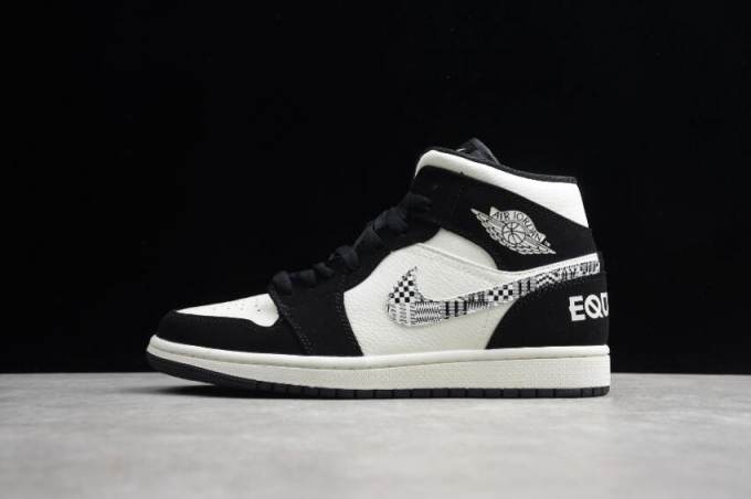 Men's | Air Jordan 1 Mid SE Black White Sail Wolf Grey Basketball Shoes