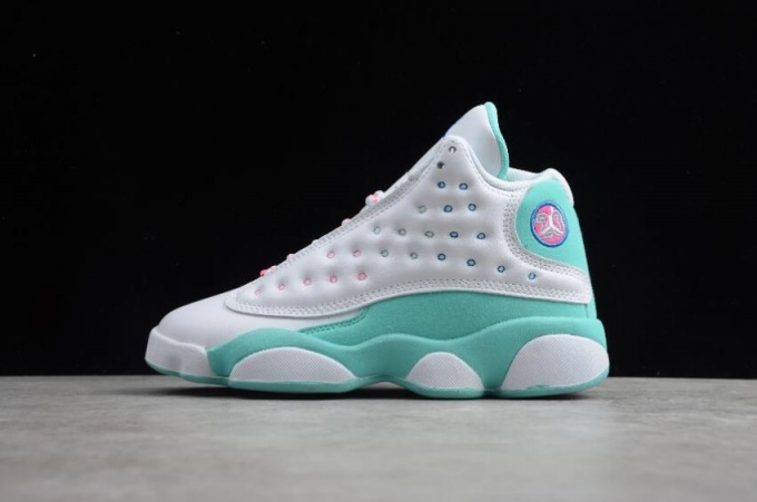 Women's | Air Jordan 13 Retro GS White Soar Aurora Green 439358-100 Basketball Shoes