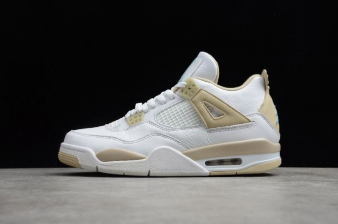 Women's | Air Jordan 4 Retro GG Linen White Boarder Blue Light Sand Basketball Shoes