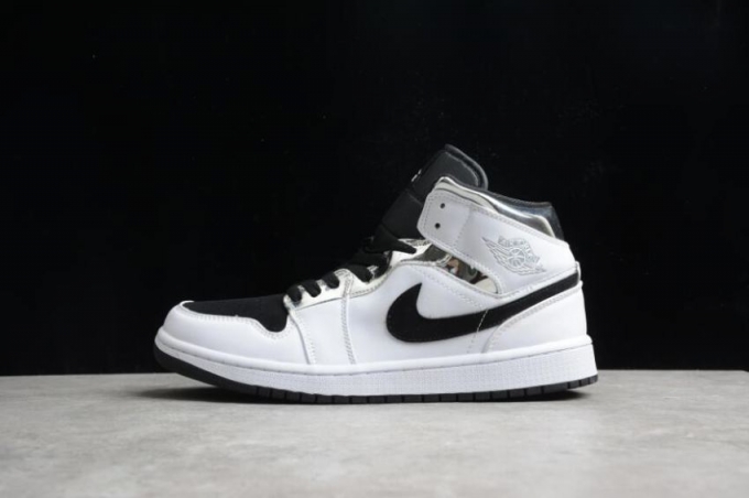 Men's | Air Jordan 1 Mid White Metallic Silver Black Basketball Shoes