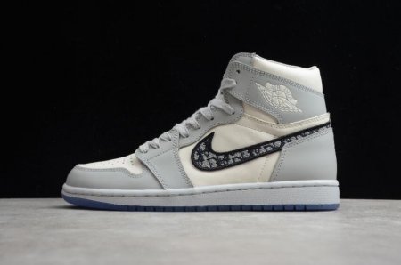 Men's | Dior x Air Jordan 1 High OG Wolf Grey Sail-Photon Dust-White Basketball Shoes