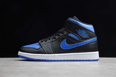 Women's | Air Jordan 1 Mid Black Blue White Basketball Shoes