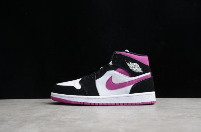 Women's | Air Jordan 1 Mid Black Cactus Flower White Basketball Shoes