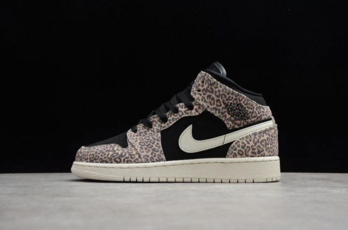 Women's | Air Jordan 1 Mid SE GS Black Pale Ivory Desert Ore Shoes Basketball Shoes