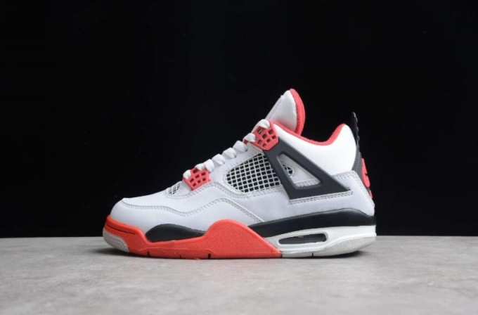 Women's | Air Jordan 4 Retro White Black Red Shoes Basketball Shoes